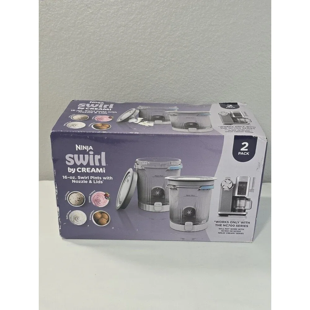 Ninja - Swirl by CREAMi Pints and Lids, 2 Pack - Grey Lids NC7000 OEM Ninja
